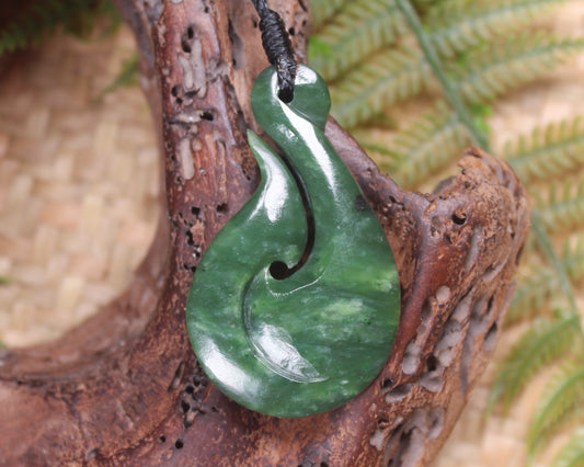 Hei Matau or Fish Hook carved from Hapopo Pounamu - NZ Greenstone