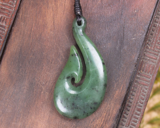 Hei Matau or Fish Hook carved from Hapopo Pounamu - NZ Greenstone