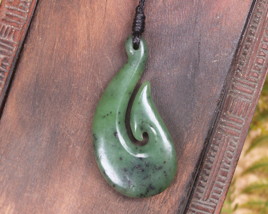 Hei Matau or Fish Hook carved from Hapopo Pounamu - NZ Greenstone