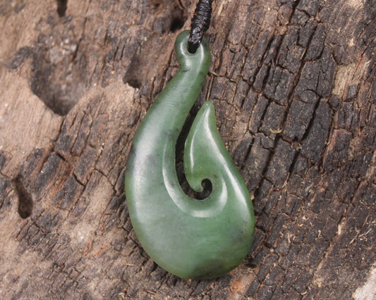 Hei Matau or Fish Hook carved from Hapopo Pounamu - NZ Greenstone