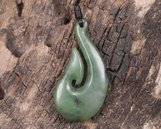 Hei Matau or Fish Hook carved from Hapopo Pounamu - NZ Greenstone
