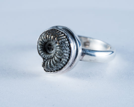 Ammonite Pyrite Sterling Silver Ring