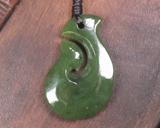 Hei Matau or Fish Hook carved from Hapopo Pounamu - NZ Greenstone