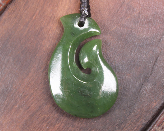 Hei Matau or Fish Hook carved from Hapopo Pounamu - NZ Greenstone