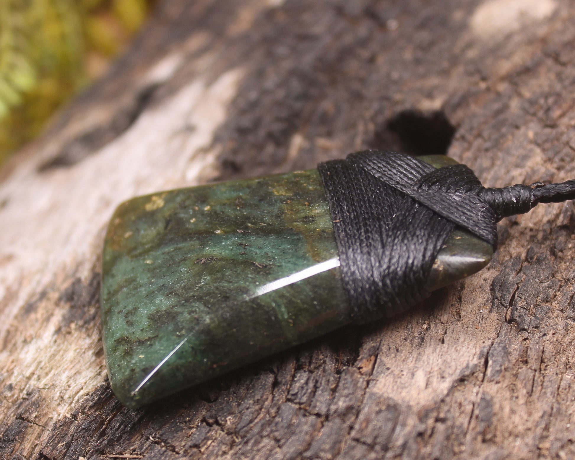 Toki or Adze Pendant carved from NZ Fuchsite and Pyrite