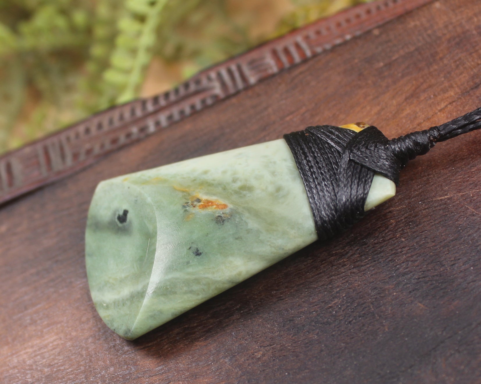 Toki or Adze Pendant carved from Flower Jade Pounamu - NZ Greenstone
