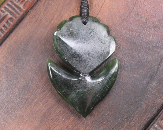 Pīwakawaka or Fantail Bird Pendant carved from Kawakawa Pounamu - NZ Greenstone