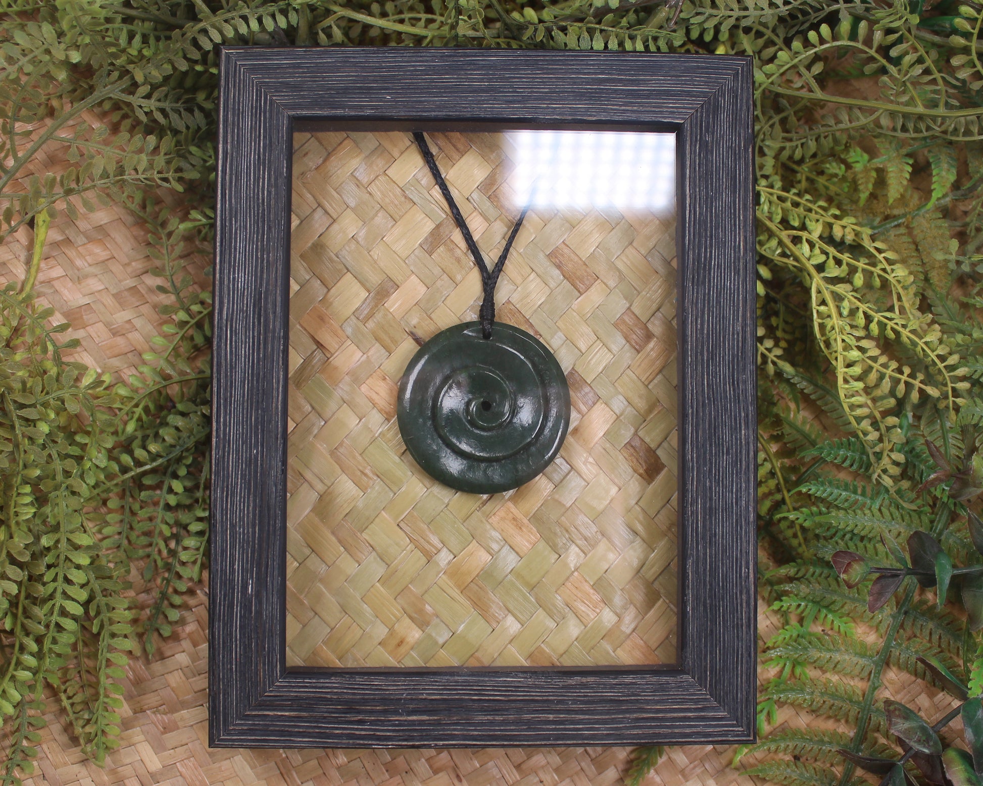 Framed Kawakawa Pounamu Koru Pendant - NZ Greenstone