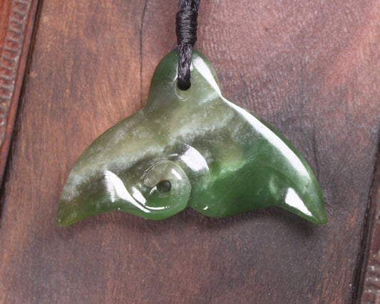 Whale tail carved from Hapopo Pounamu - NZ Greenstone