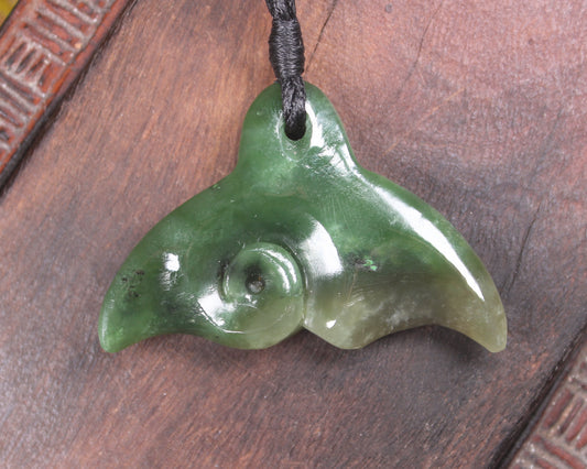 Whale tail carved from Hapopo Pounamu - NZ Greenstone