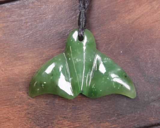 Whale tail carved from Hapopo Pounamu - NZ Greenstone