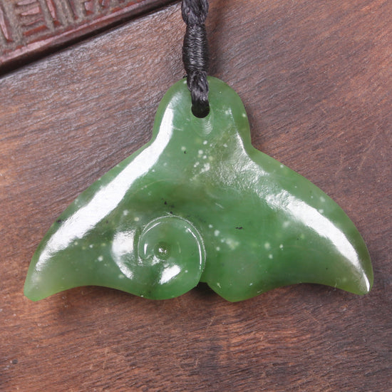 Whale tail carved from Hapopo Pounamu - NZ Greenstone