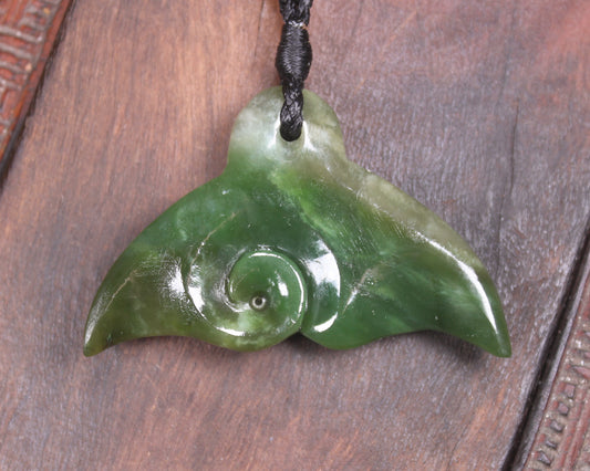 Whale tail carved from Hapopo Pounamu - NZ Greenstone