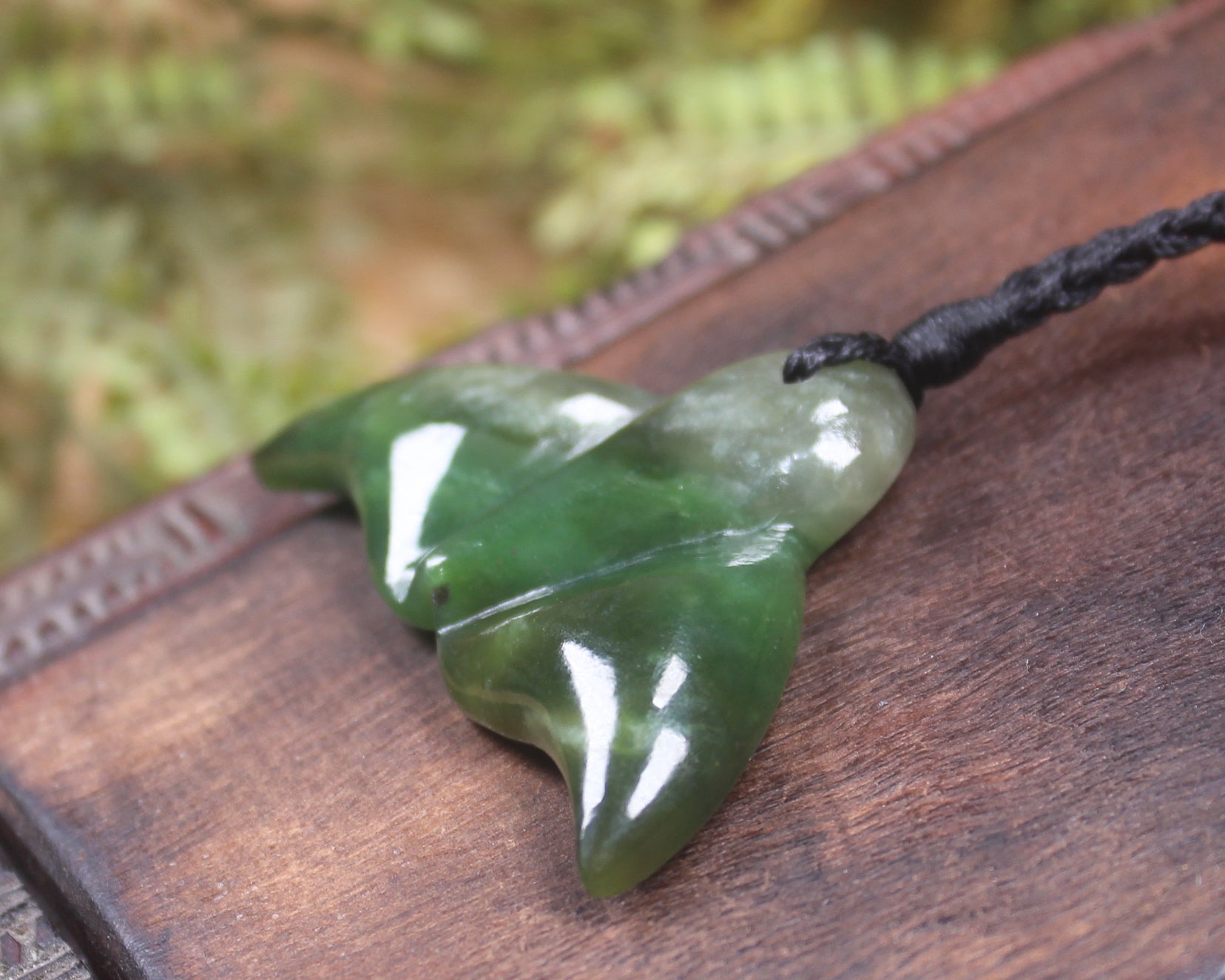 Whale tail carved from Hapopo Pounamu - NZ Greenstone