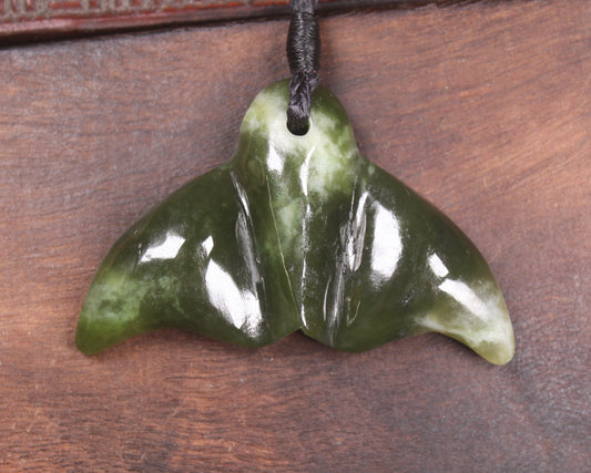 Whale Tail carved from Rimu Pounamu - NZ Greenstone
