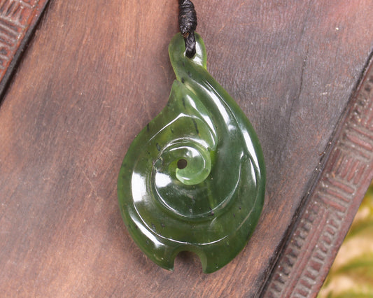 Hei Matau or Fish Hook carved from Tangiwai Pounamu - NZ Greenstone