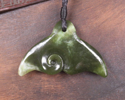 Whale Tail carved from Rimu Pounamu - NZ Greenstone