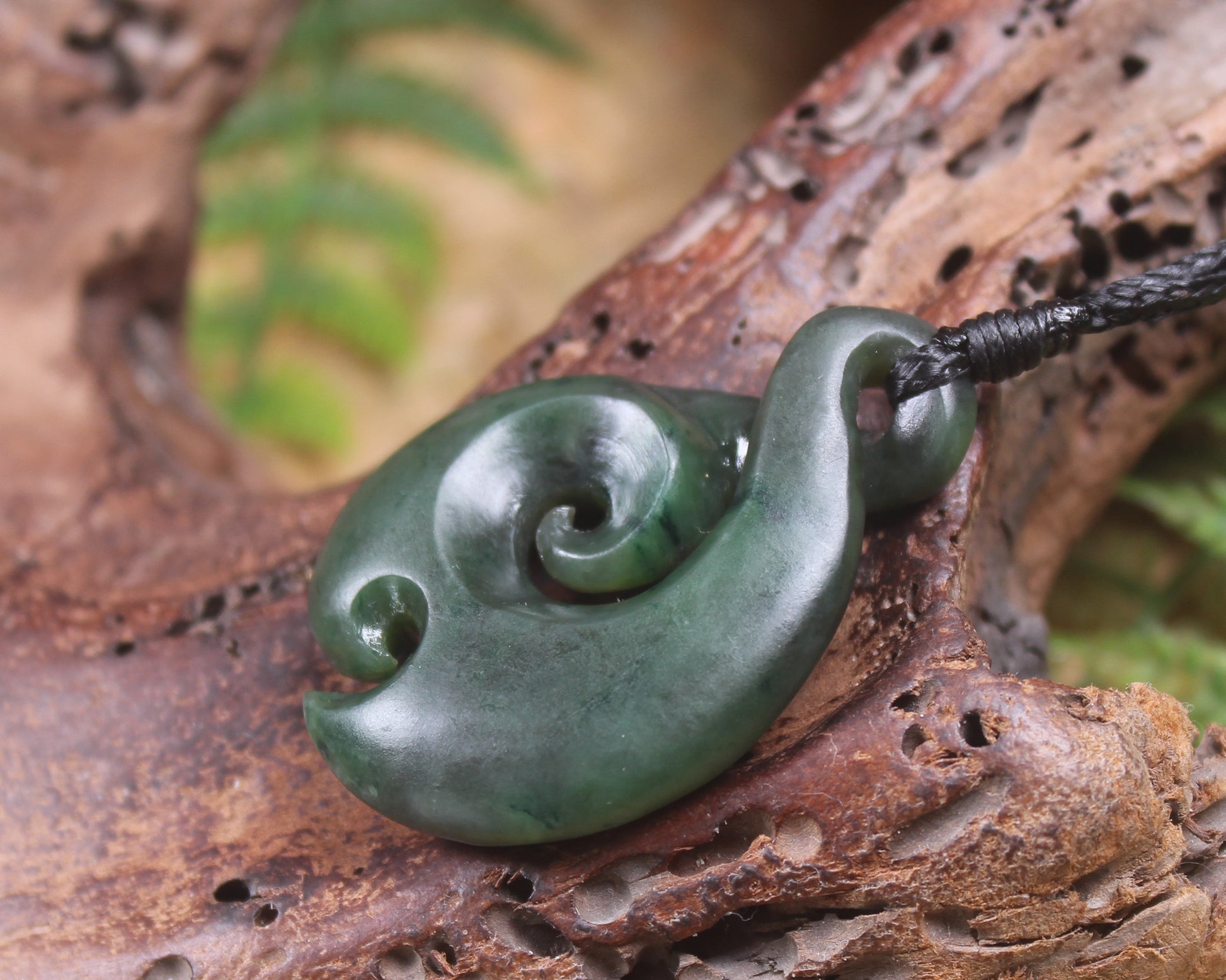 Koru Twist carved from Kawakawa Pounamu - NZ Greenstone