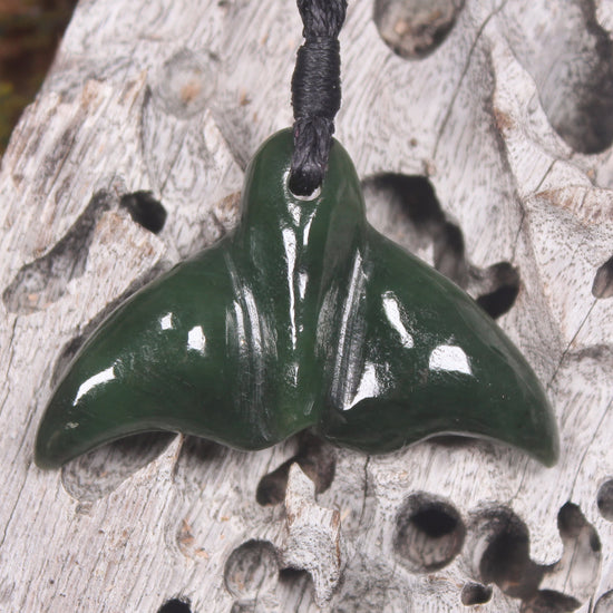 Whale Tail carved from Kawakawa Pounamu - NZ Greenstone