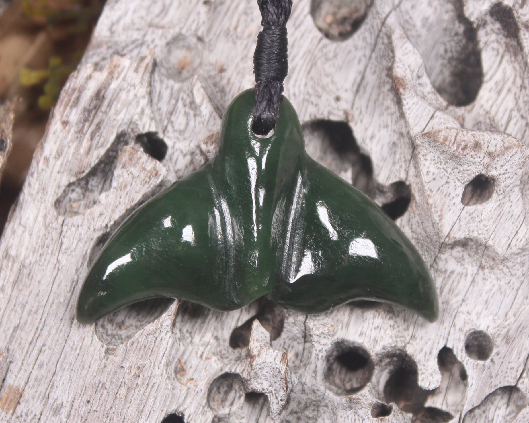 Whale Tail carved from Kawakawa Pounamu - NZ Greenstone