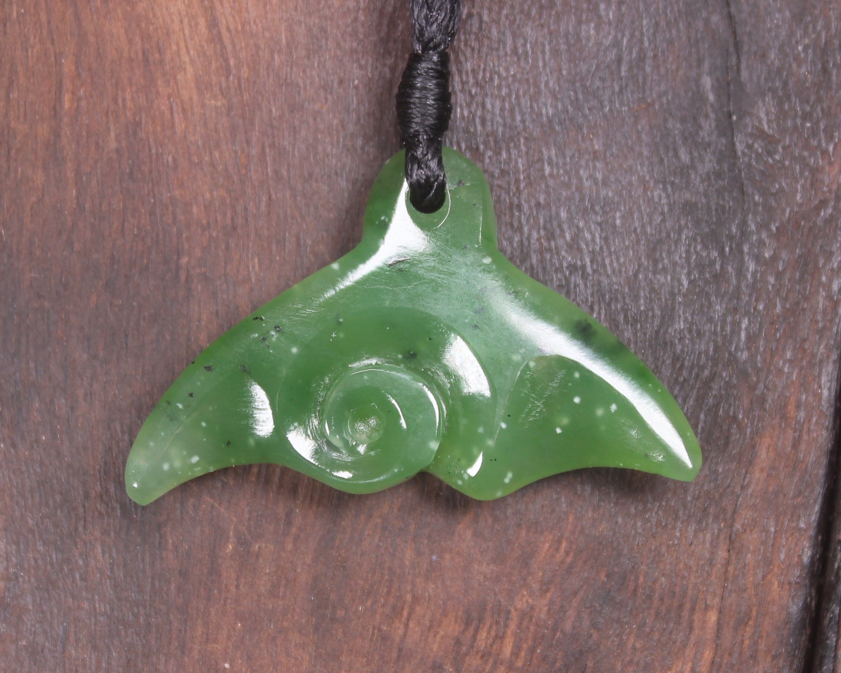 Whale tail carved from Hapopo Pounamu - NZ Greenstone