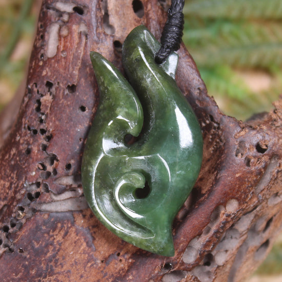 Hei Matau or Fish Hook carved from Hapopo Pounamu - NZ Greenstone