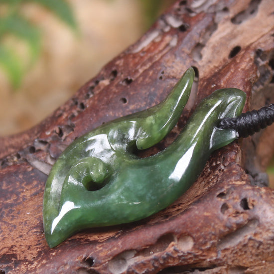 Hei Matau or Fish Hook carved from Hapopo Pounamu - NZ Greenstone