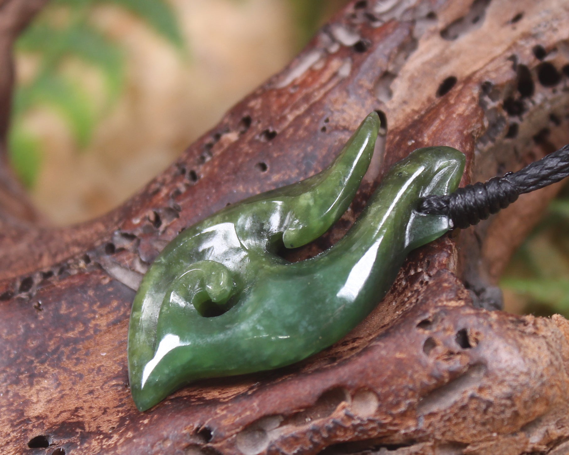 Hei Matau or Fish Hook carved from Hapopo Pounamu - NZ Greenstone