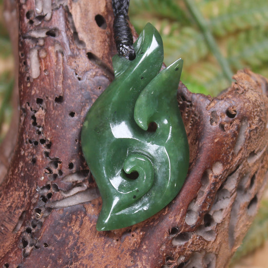 Hei Matau or Fish Hook carved from Hapopo Pounamu - NZ Greenstone