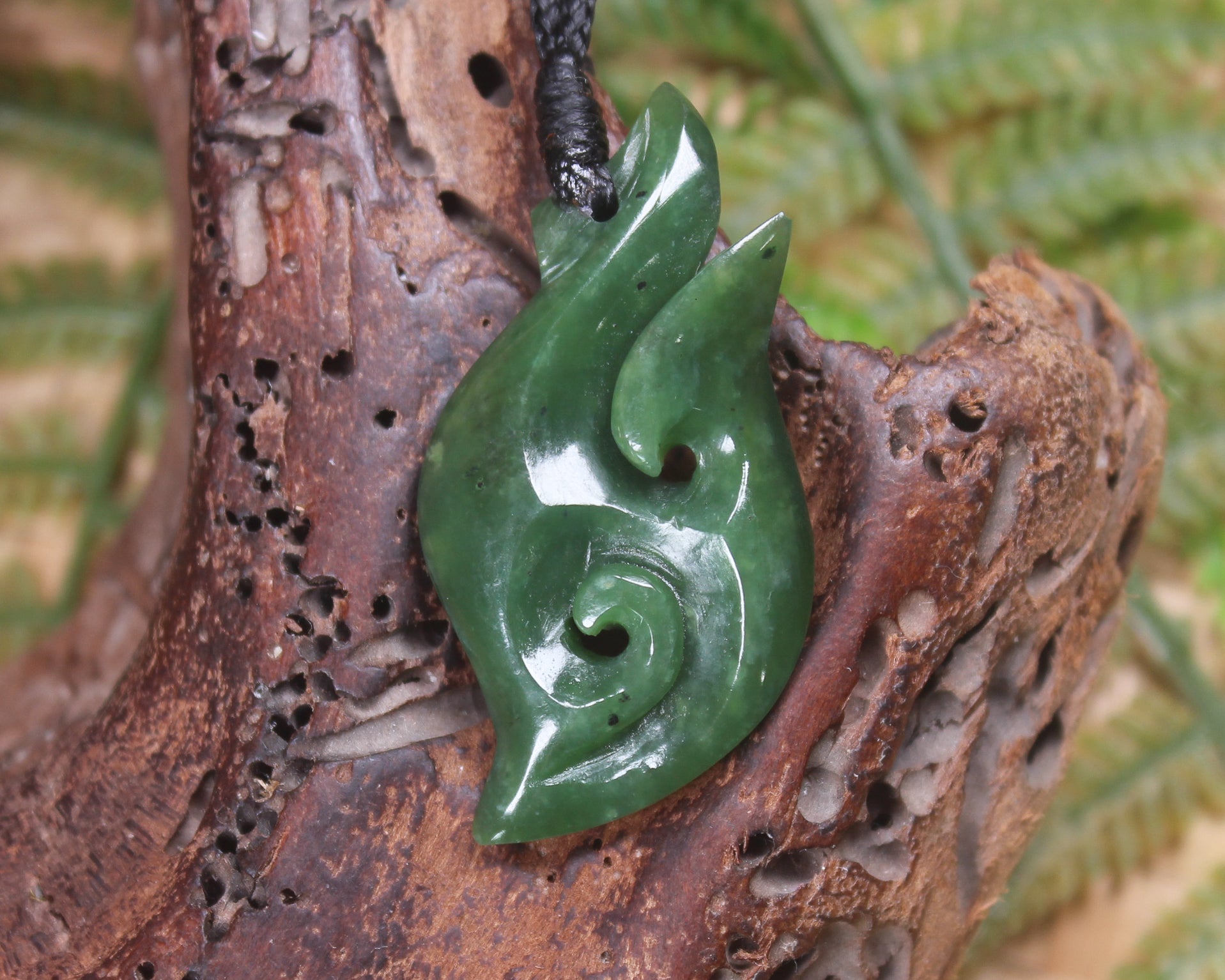 Hei Matau or Fish Hook carved from Hapopo Pounamu - NZ Greenstone