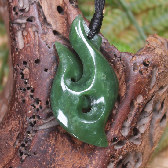 Hei Matau or Fish Hook carved from Hapopo Pounamu - NZ Greenstone