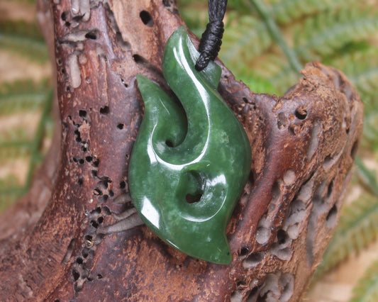Hei Matau or Fish Hook carved from Hapopo Pounamu - NZ Greenstone