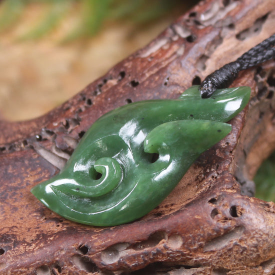 Hei Matau or Fish Hook carved from Hapopo Pounamu - NZ Greenstone