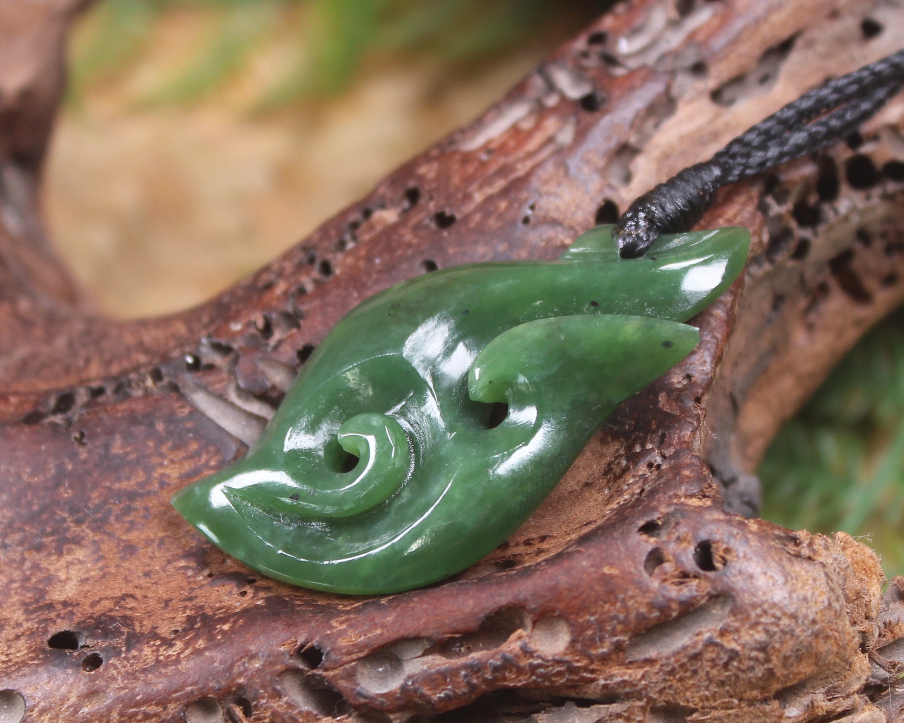 Hei Matau or Fish Hook carved from Hapopo Pounamu - NZ Greenstone