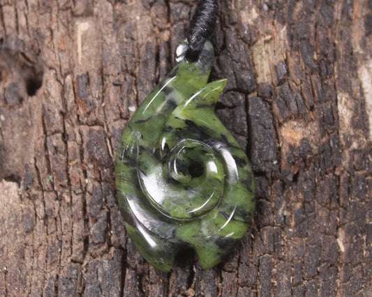 Douglas Creek pounamu hei matau pendant - NZ Greenstone