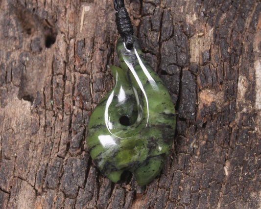Douglas Creek pounamu hei matau pendant - NZ Greenstone