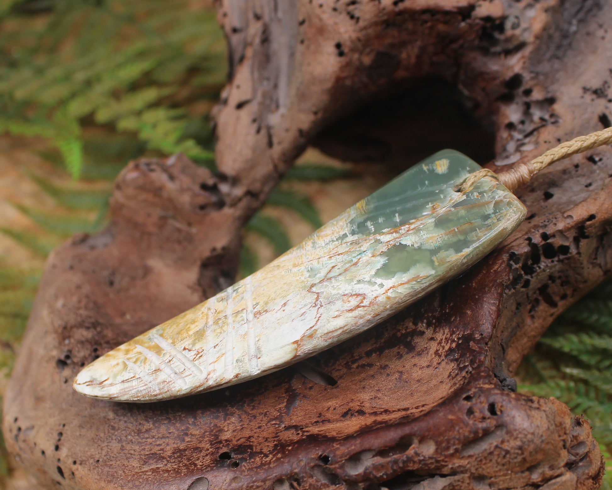 Taniwha Tooth or Niho carved from Flower Jade Pounamu - NZ Greenstone