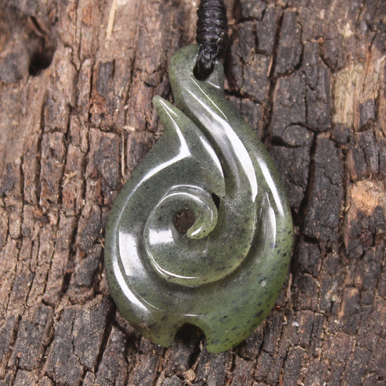 Hei Matau or Fish Hook carved from Tangiwai Pounamu - NZ Greenstone
