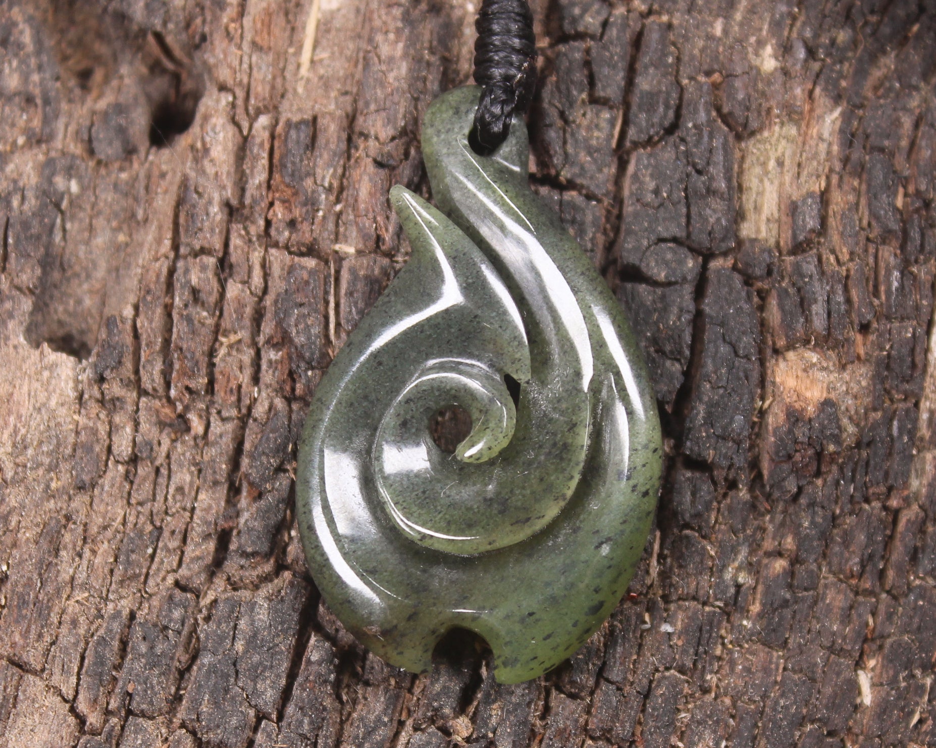 Hei Matau or Fish Hook carved from Tangiwai Pounamu - NZ Greenstone