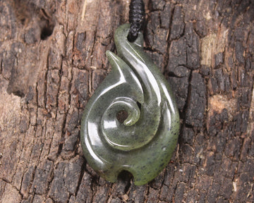 Hei Matau or Fish Hook carved from Tangiwai Pounamu - NZ Greenstone