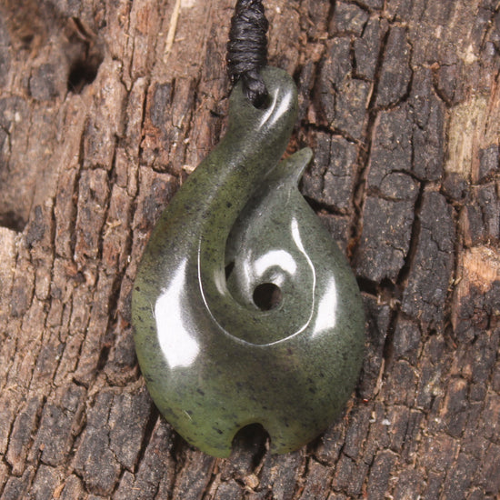 Hei Matau or Fish Hook carved from Tangiwai Pounamu - NZ Greenstone