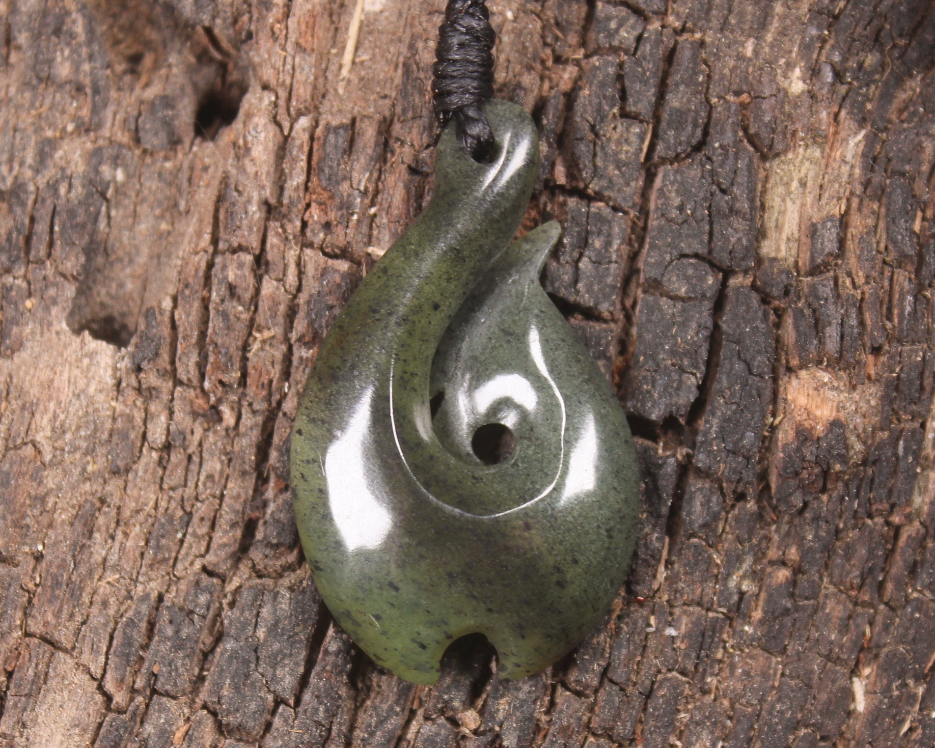 Hei Matau or Fish Hook carved from Tangiwai Pounamu - NZ Greenstone