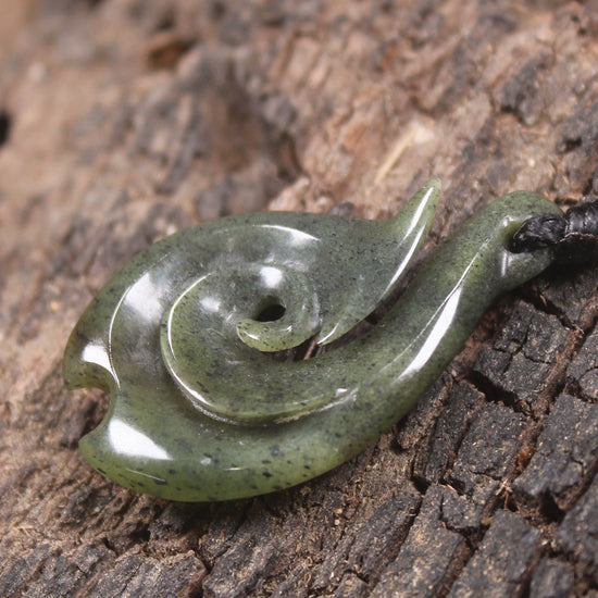 Hei Matau or Fish Hook carved from Tangiwai Pounamu - NZ Greenstone