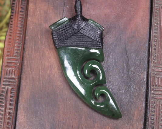 Taniwha Tooth or Niho carved from Kawakawa Pounamu - NZ Greenstone