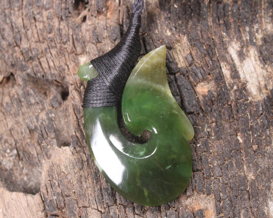 Hei Matau or Fish Hook carved from Hapopo Pounamu - NZ Greenstone