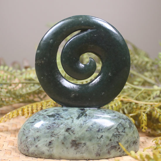 Koru sculpture carved from Rimu Pounamu - NZ Greenstone