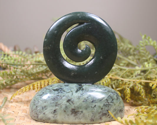 Koru sculpture carved from Rimu Pounamu - NZ Greenstone