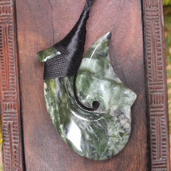 Hei Matau carved from Rimu Pounamu - NZ Greenstone