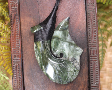 Hei Matau carved from Rimu Pounamu - NZ Greenstone