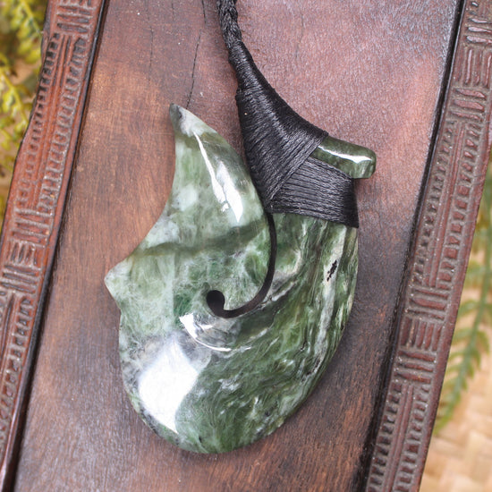 Hei Matau carved from Rimu Pounamu - NZ Greenstone